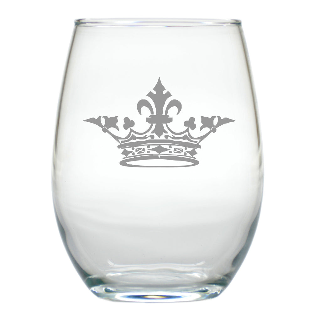 Crown Design ~ Stemless Wine Glasses ~ Set of 4