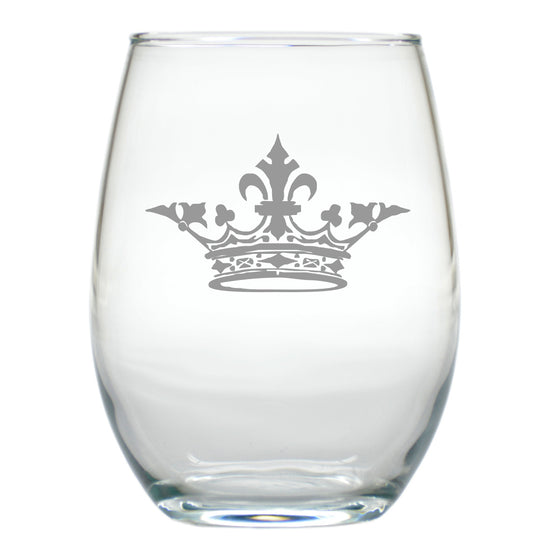 Crown Design ~ Stemless Wine Glasses ~ Set of 4