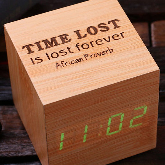 Digital Cube Mini Wood Clock - Personalized