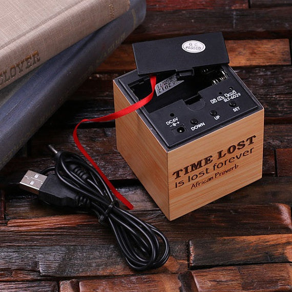 Digital Cube Mini Wood Clock - Personalized