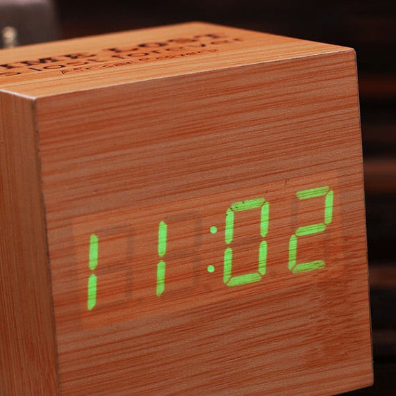 Digital Cube Mini Wood Clock - Personalized