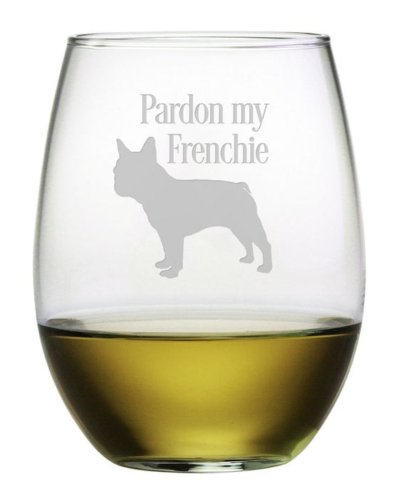Pardon My Frenchie Stemless Wine Glasses ~ Set of 4