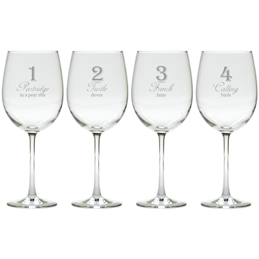 12 Days of Christmas Wine Glasses ~ Set of 12