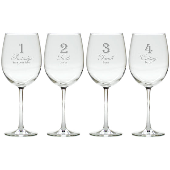 12 Days of Christmas Wine Glasses ~ Set of 12