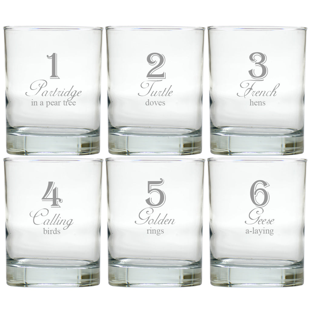 12 Days of Christmas Double Old Fashioned Glasses ~ Set of 12