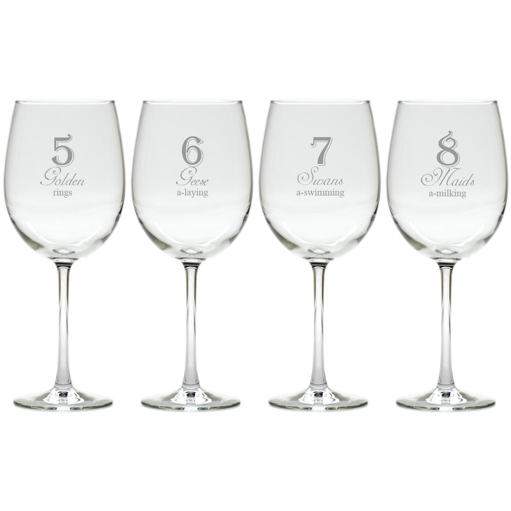 12 Days of Christmas Wine Glasses ~ Set of 12