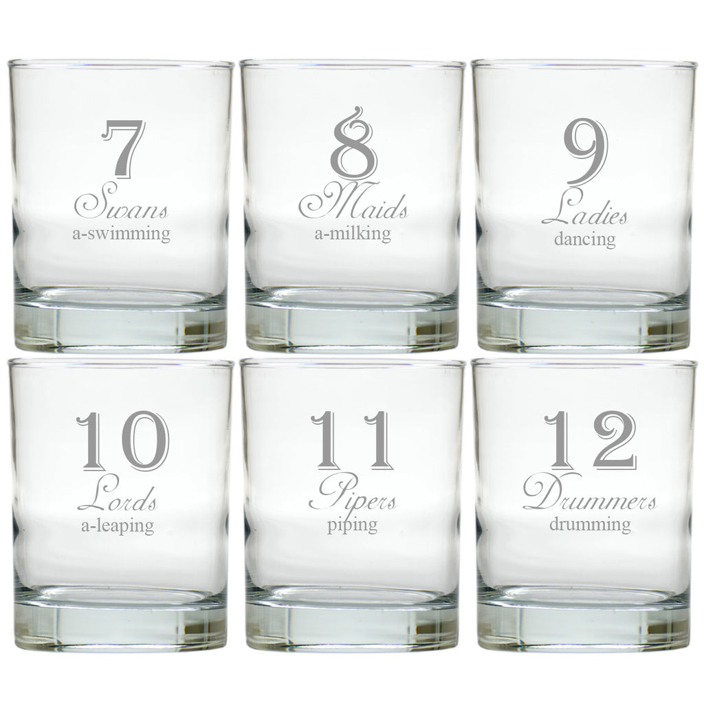 12 Days of Christmas Double Old Fashioned Glasses ~ Set of 12