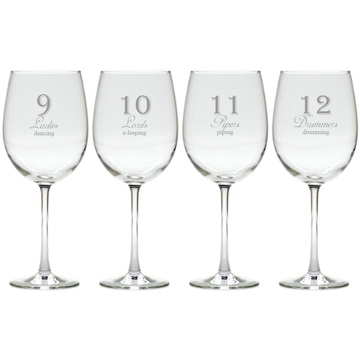 12 Days of Christmas Wine Glasses - Set of 12