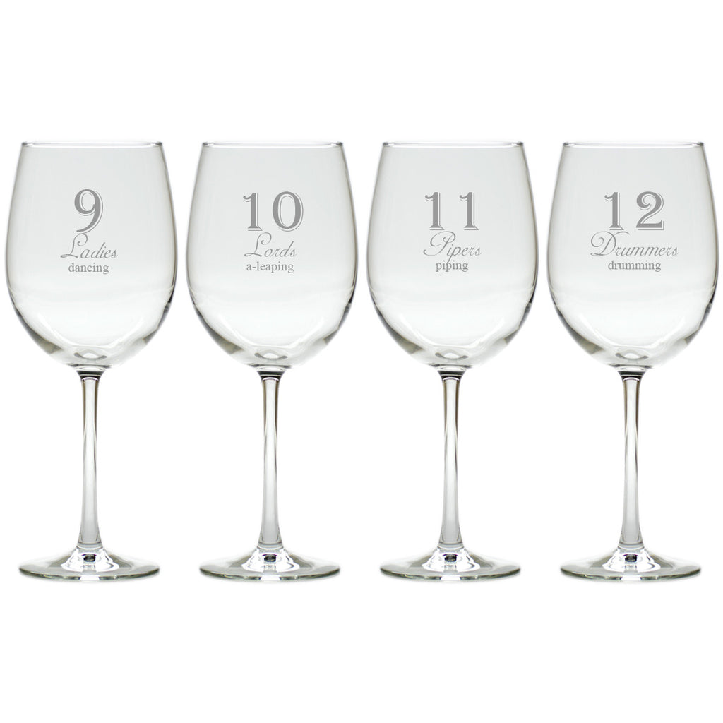 12 Days of Christmas Wine Glasses ~ Set of 12