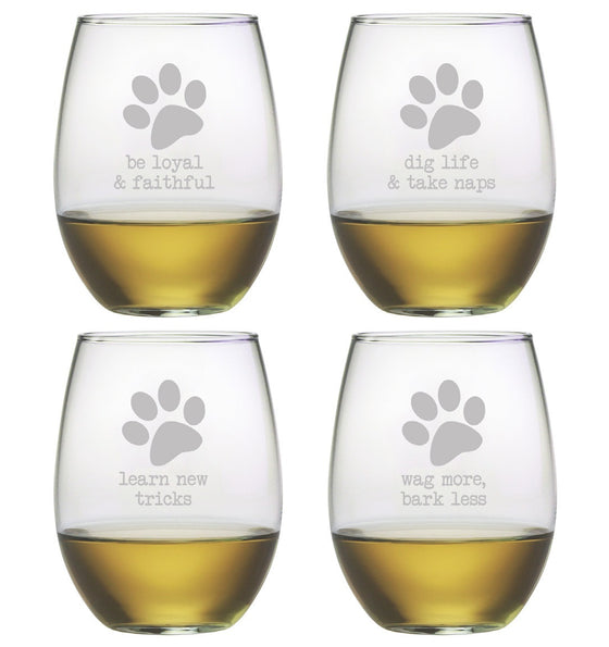 Dog Wisdom Stemless Wine Glasses