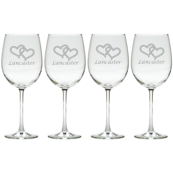 Double Heart Wine Glasses ~ Personalized