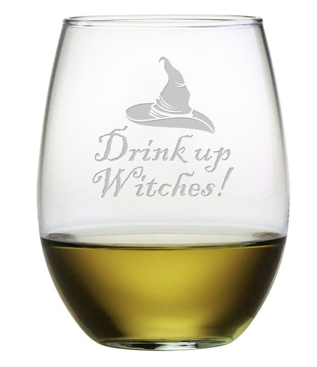 Drink Up Witches Stemless Wine Glasses ~ Set of 4