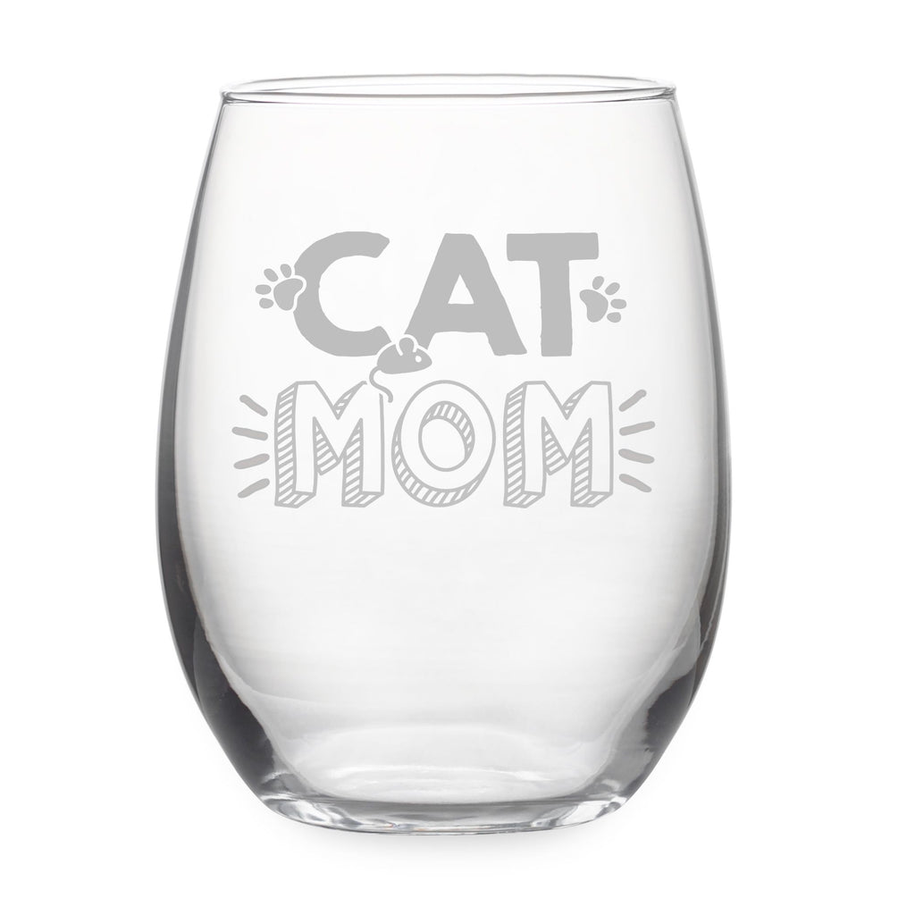 Cat Mom Stemless Wine Glasses