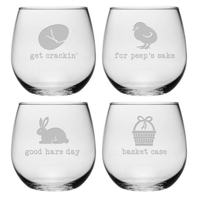 Easter Fun Stemless Wine Glasses ~ Set of 4