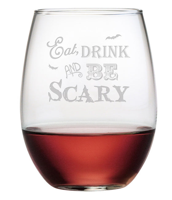 Eat, Drink & Be Scary Stemless Wine Glasses ~ Set of 4