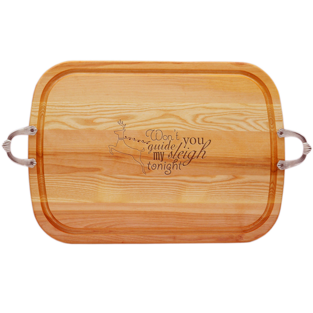 Guide My Sleigh Wood Tray with Nouveau Handles