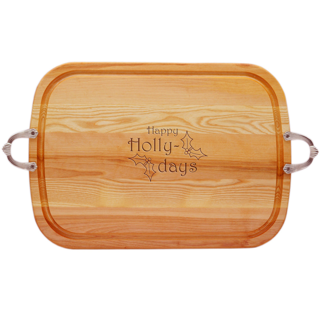 Happy Holly Days Wood Tray with Nouveau Handles