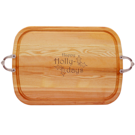 Happy Holly Days Wood Tray with Nouveau Handles