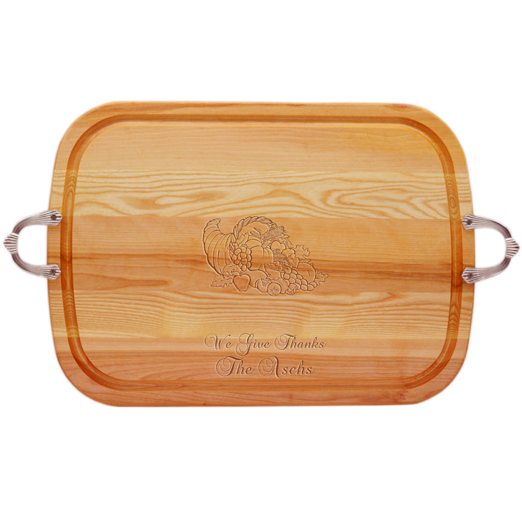 Cornucopia Wood Tray with Nouveau Handles ~ Personalized