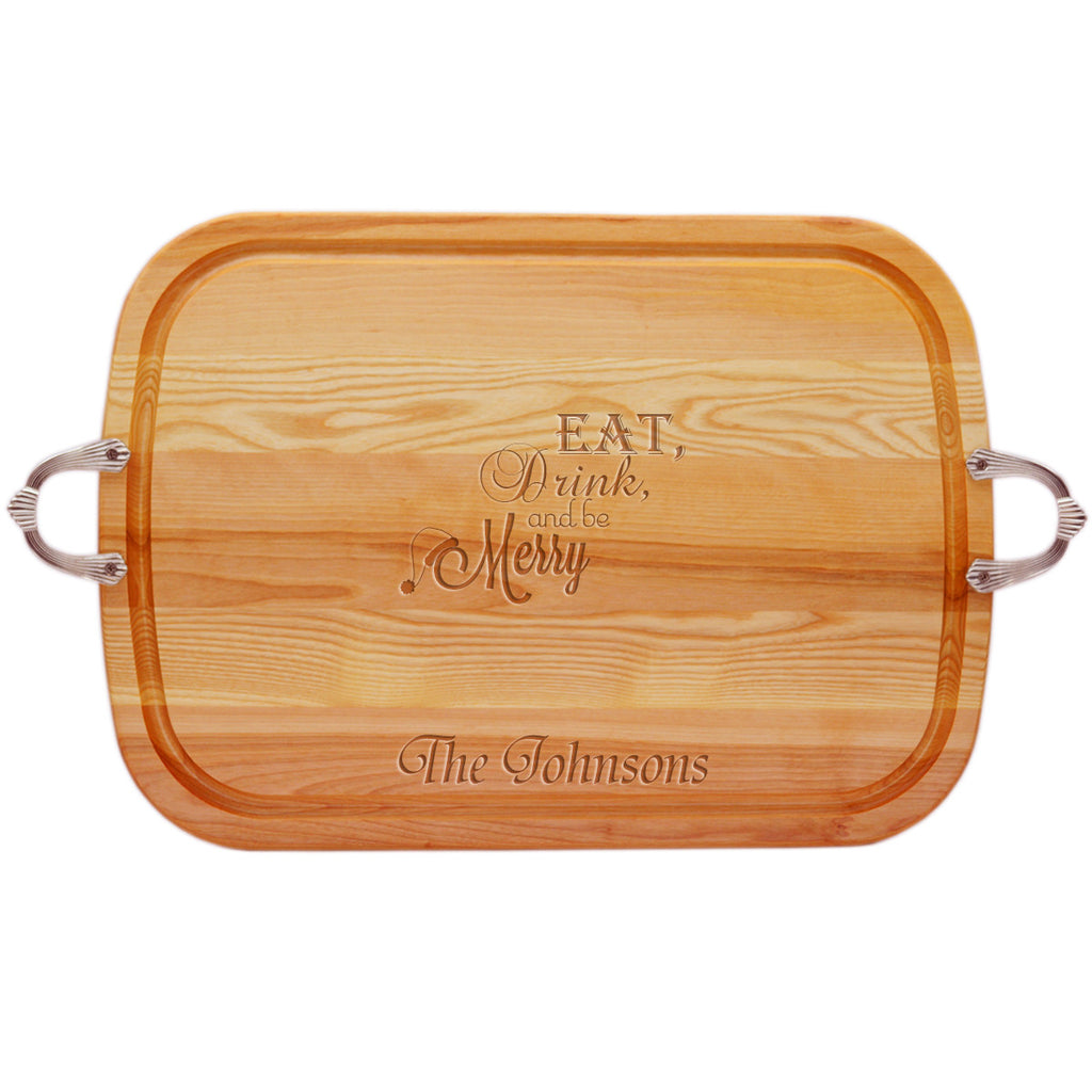 Eat, Drink & Be Merry Wood Tray with Nouveau Handles ~ Personalized