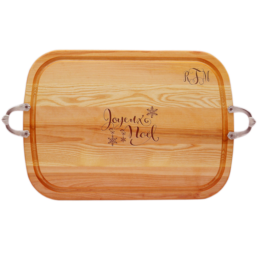 Joyeux Noel Wood Tray with Nouveau Handles ~ Monogrammed