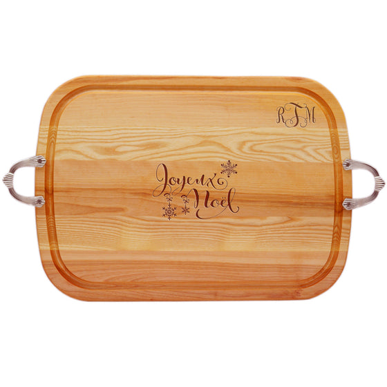 Joyeux Noel Wood Tray with Nouveau Handles ~ Monogrammed