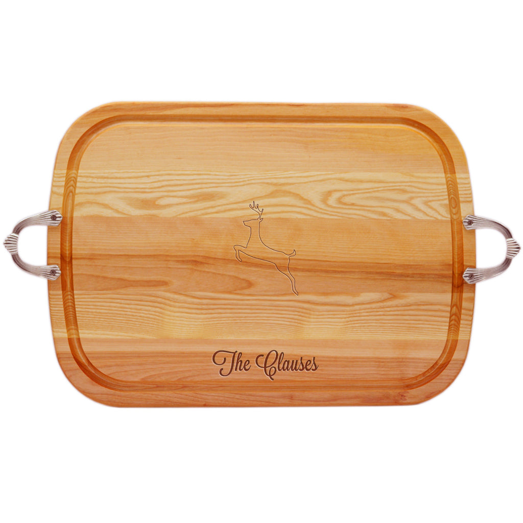 Reindeer Wood Tray with Nouveau Handles ~ Personalized