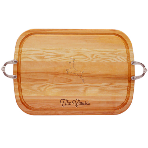 Reindeer Wood Tray with Nouveau Handles ~ Personalized