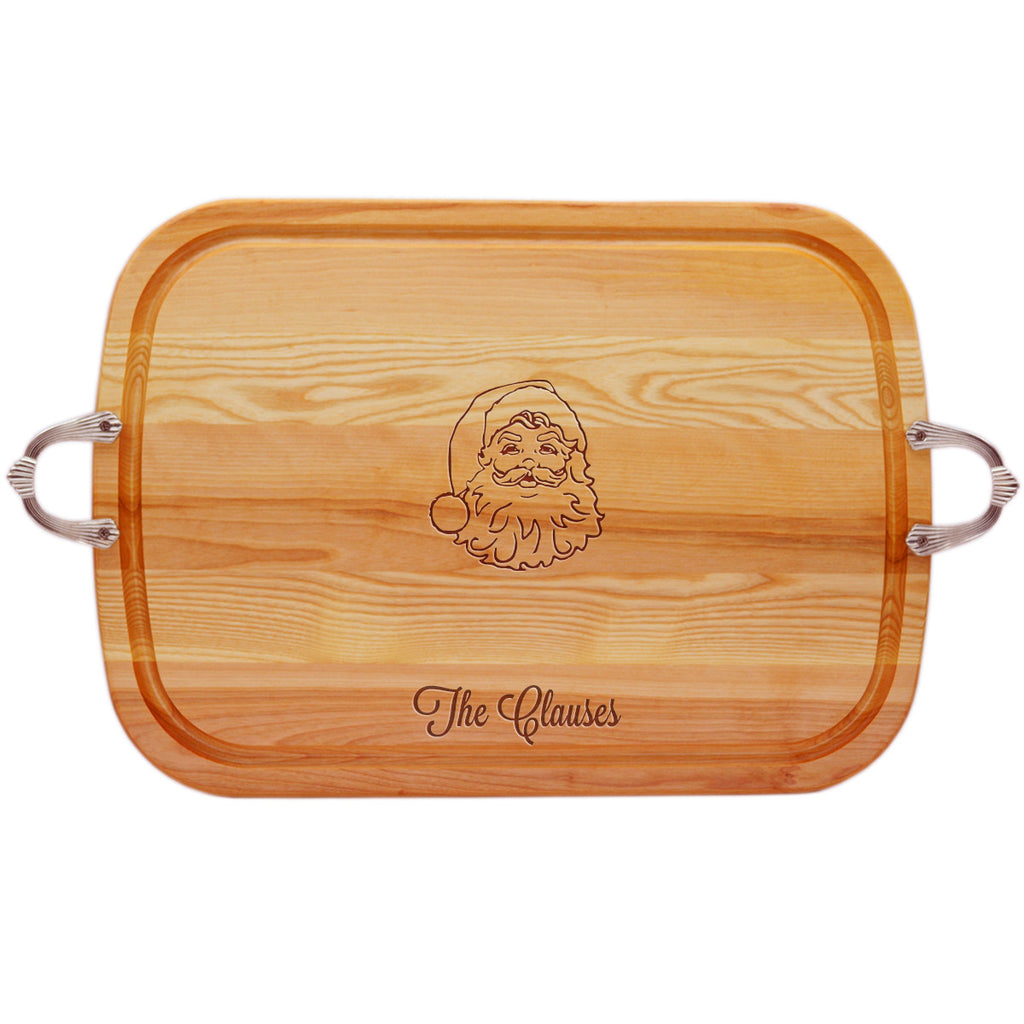 Santa Wood Tray with Nouveau Handles ~ Personalized