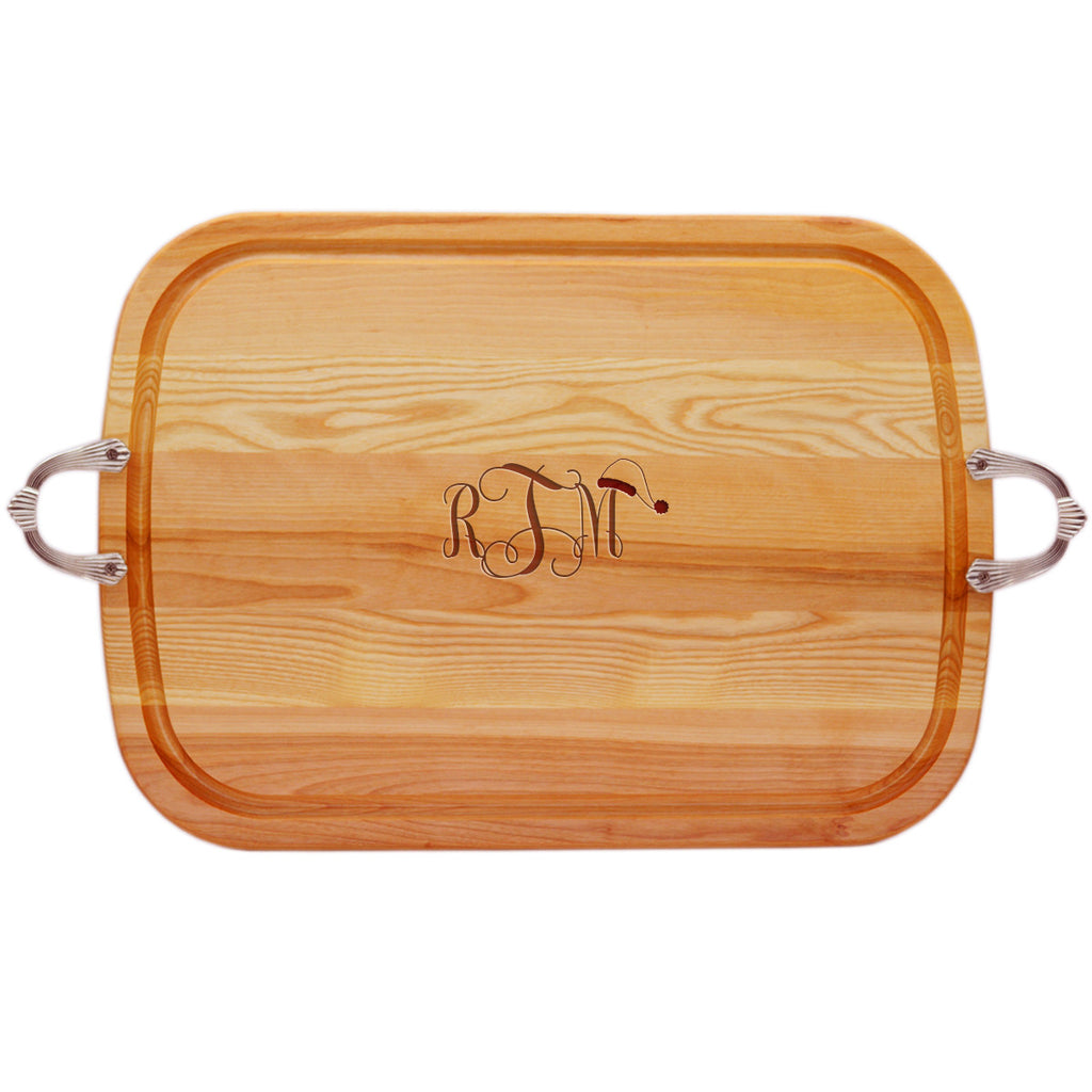 Santa Hat Wood Tray with Nouveau Handles ~ Monogrammed