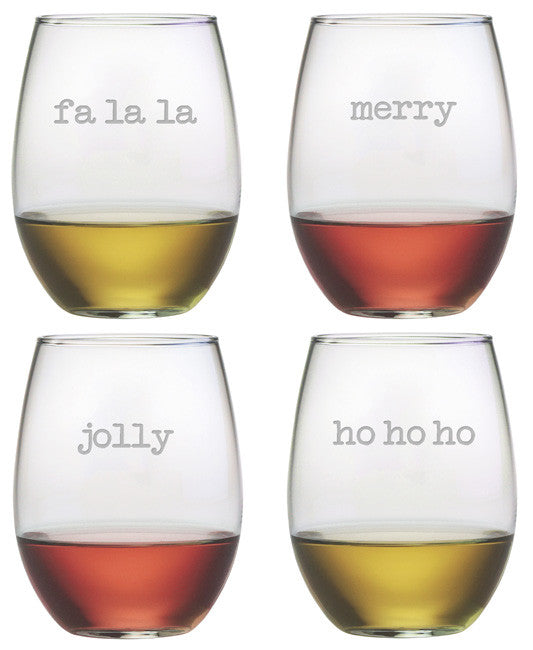 Fa La La Etc. ~ Stemless Wine Glasses ~ Set of 4