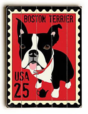 Boston Terrier Postage Stamp Wood Sign