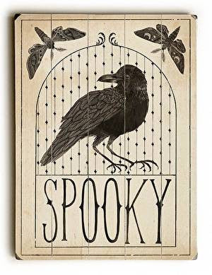 Black Bird Halloween Wood Sign