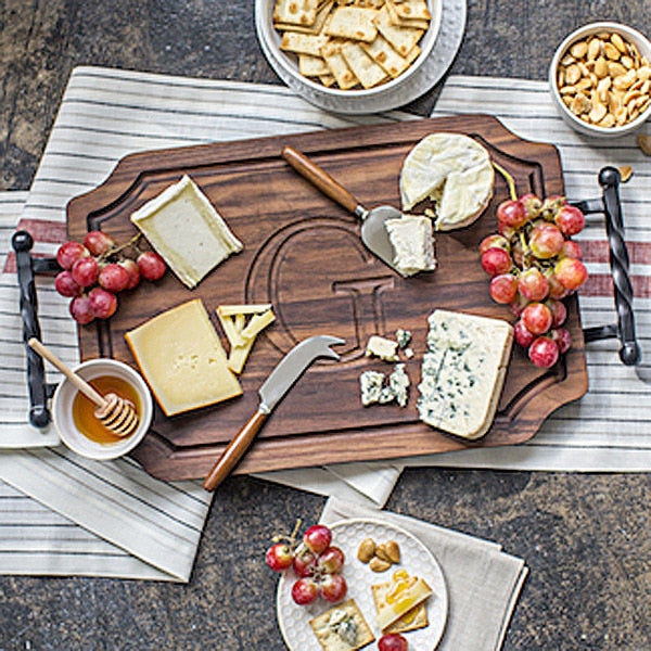 Initial Carved Walnut Curved Serving Tray ~ Personalized