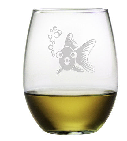 Goldie the Goldfish Stemless Wine Glasses