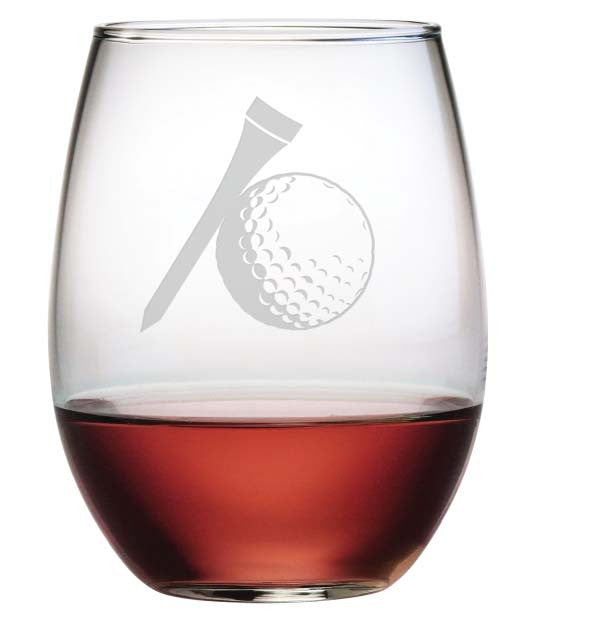 Golf Ball & Tee Stemless Wine Glasses ~ Set of 4