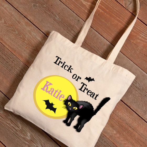 Halloween Black Cat Trick-or-Treat Canvas Bag