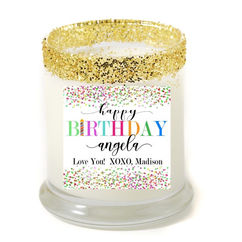 Happy Birthday Confetti Personalized Candle - Birthday Gifts - Premier Home & Gifts