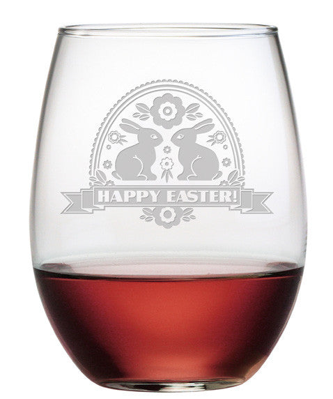 Happy Easter Banner Stemless Wine Glasses ~ Set of 4