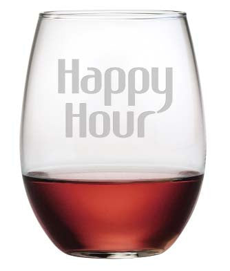 Happy Hour Stemless Wine Glasses
