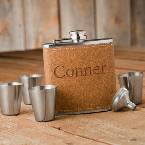  Hide Stitch Flask & Shot Glass Gift Box Set