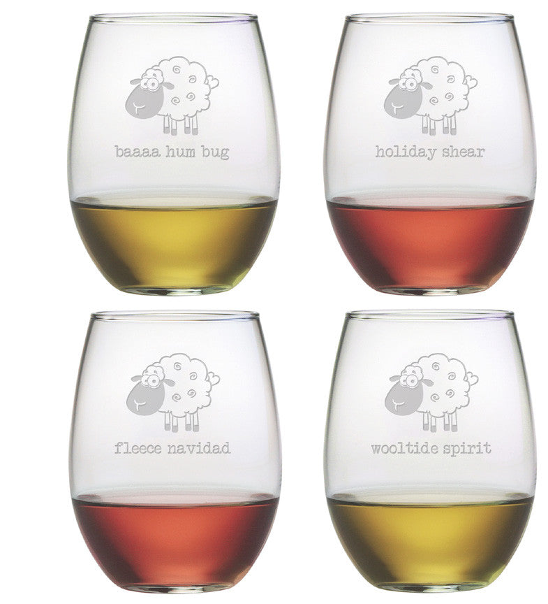 Holiday Shear ~ Stemless Wine Glasses ~ Set of 4