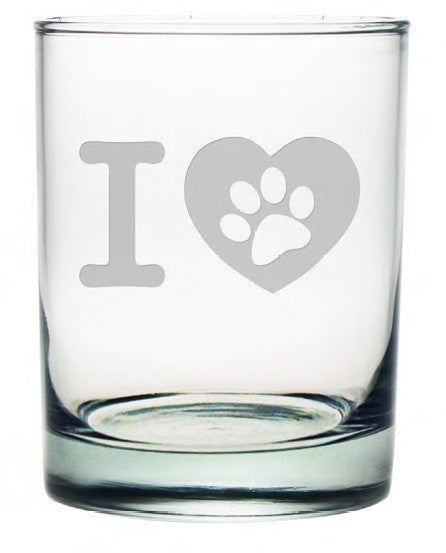 I Heart Paw Double Old Fashioned Glasses ~ Set of 4