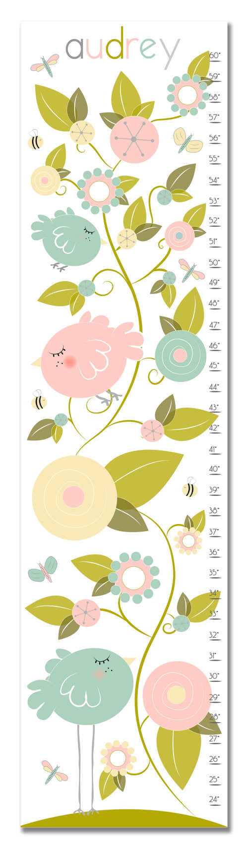 Birds in Garden Personalized Growth Chart - Nursery Decor