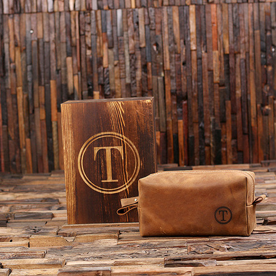 Leather Dopp Kit and Wood Gift Box - Premier Home & Gifts