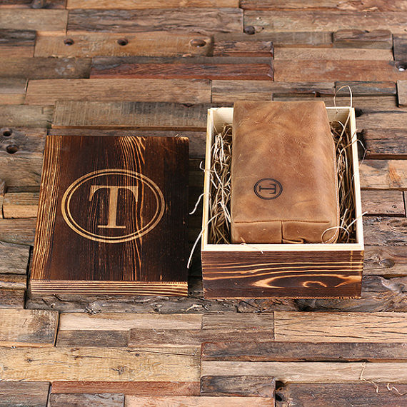 Leather Dopp Kit and Wood Gift Box - Premier Home & Gifts