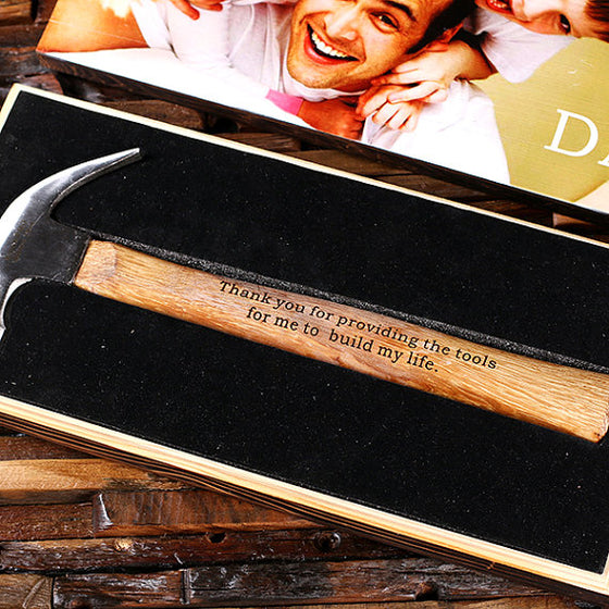 Engraved Hammer and Wood Gift Box - Personalized Gifts for Men