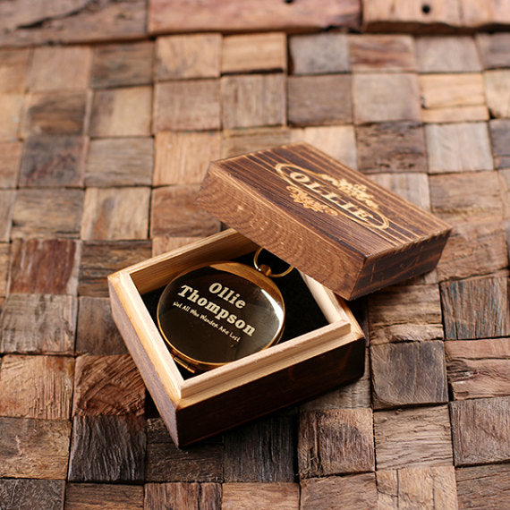 Engraved Compass and Wood Gift Box - Special Events Gifts