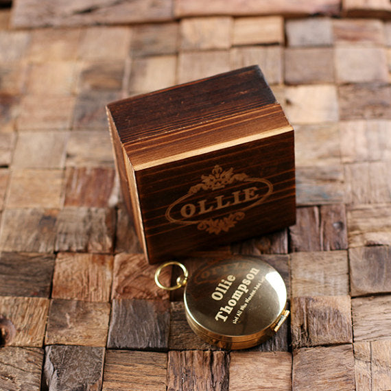 Engraved Compass and Wood Gift Box - Special Events Gifts