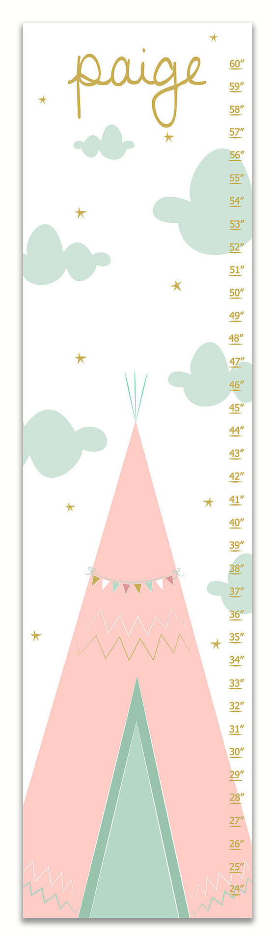 Teepee Personalized Growth Chart - Pink & Mint - Nursery Decor